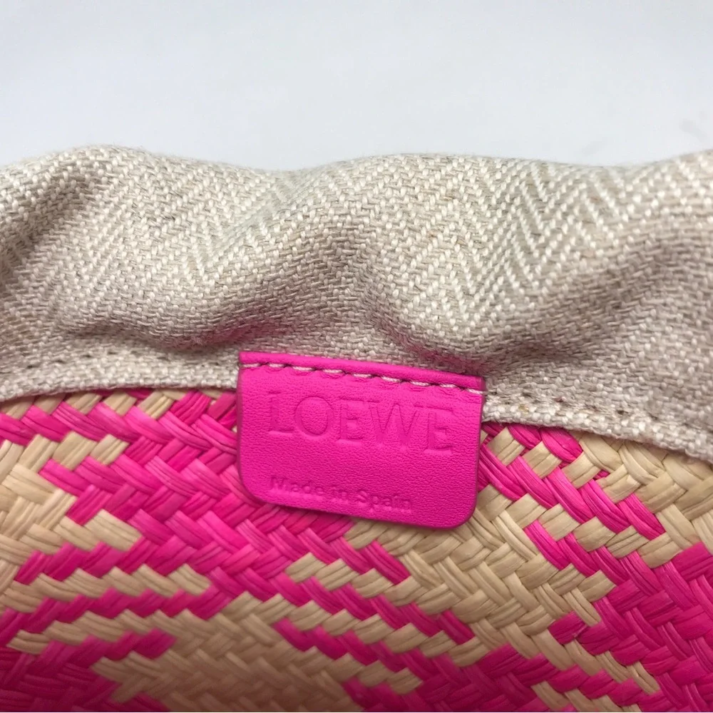 Loewe Raffia Anagram Bucket Bag, OS - Natural/Fuchsia - Pink